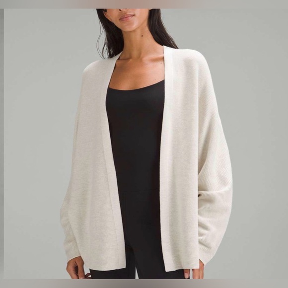 lululemon athletica Sweaters - Lululemon Boxy Cotton-Blend Knit Wrap Heathered Bone